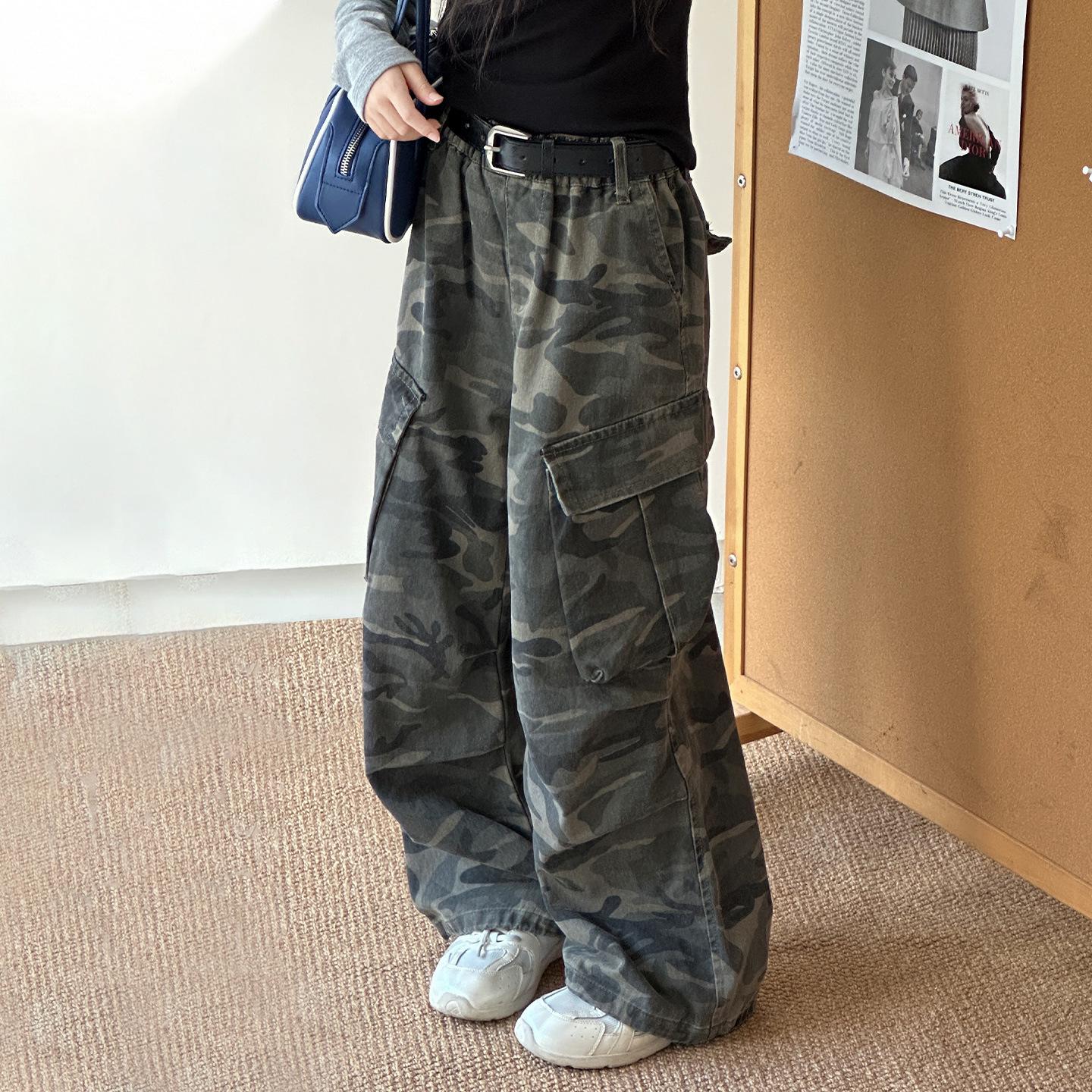 

Дівчачі модні камуфляжні штани карго - Колекція весна-осінь 2025 Повсякденні штани 150cm