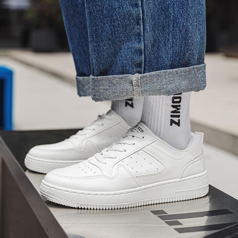 Men's Velcro Low-Top White Skate Shoes - Breathable, Thick-Soled, Non-Slip, Casual Footwear for Autumn