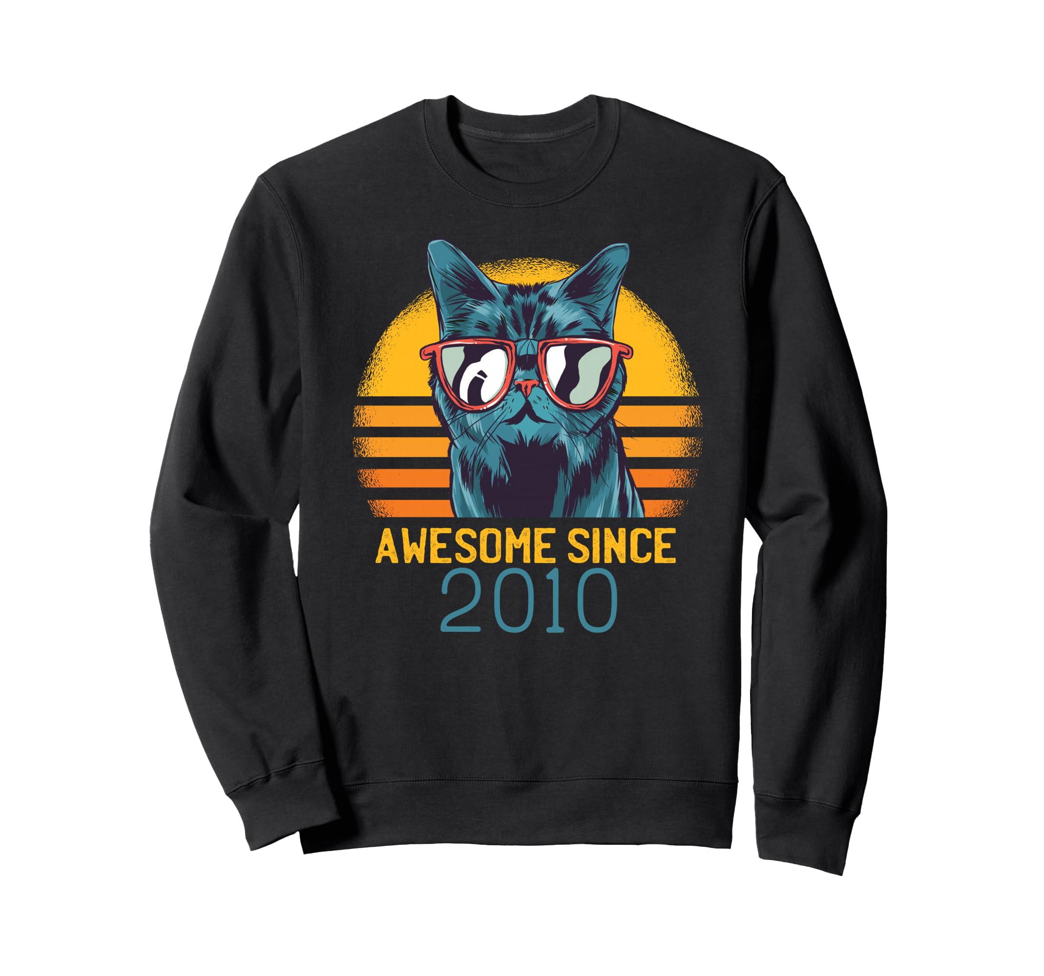 

AWESOME SINCE 2010 Cool Cat Sunglasses Birthday Party Meme Sweatshirt