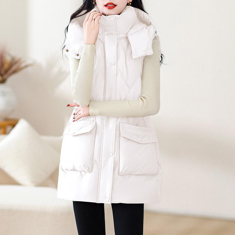 

Down cotton vest women s new autumn and winter warm medium and long thickened hooded vest jacket M