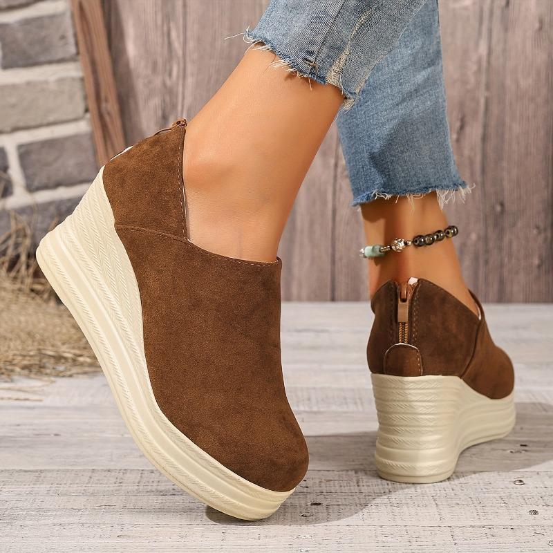 

Женские элегантные туфли-слипоны на массивной танкетке, молния сзади, платформа, имитация джутовой подошвы, дышащие, черные, всесезонные, повседневные, нарядные темно-коричневого