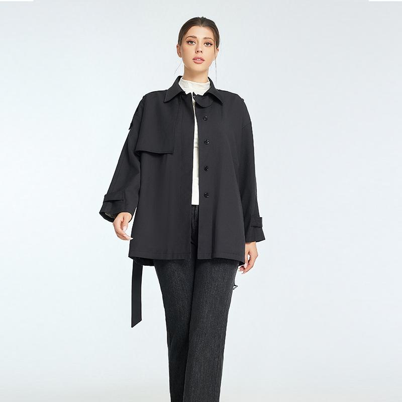 

New spring and autumn women s clothing jacket versatile slim nine-quarter sleeves popular small slim short trench coat women S [80-55kg] чорний