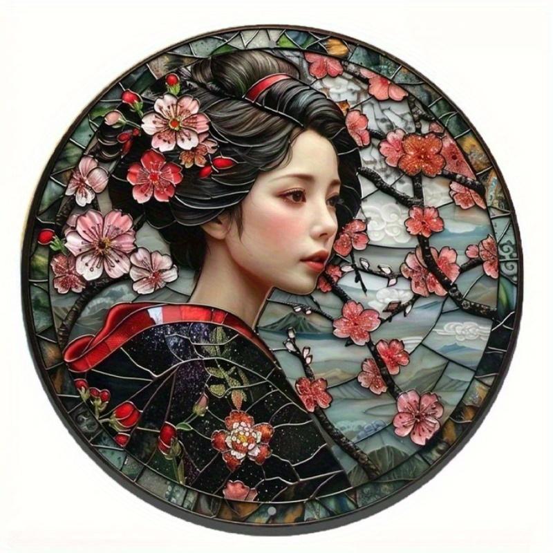 

2d Плоский 20*20см, Кругла Дерев яна Табличка, Декоративна Табличка Вінок, Подарунки для Прикраси Спальні, Тема Японського Кімоно, для Бару, Клубу, Домашнього Настінного Декору. 20*20cm