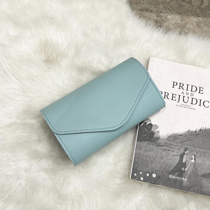 

2025 новый чистый кошелек-клип для паспорта женский длинный кошелек-клатч на молнии простой кошелек для мелочи цельный волос синий