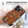 Zipper Vertical Cards Slot Ring Holder Wallet Case For iPhone 15 Pro Max 14 Plus 13 12 11 XS X XR 7 8 SE 2026 Cover Purse Cover