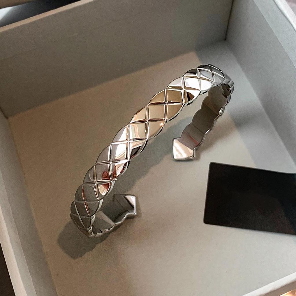 Zircon Cross-Pleated Minimalist Open Bangle - European American Style Luxury Bracelet