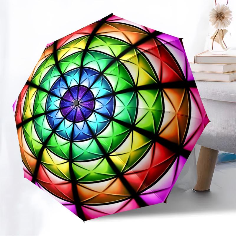 1pc Colorful Kaleidoscope Pattern Automatic Folding Umbrella, Heavy-Duty 8-Rib Construction, Perfect for Everyday yy251114115
