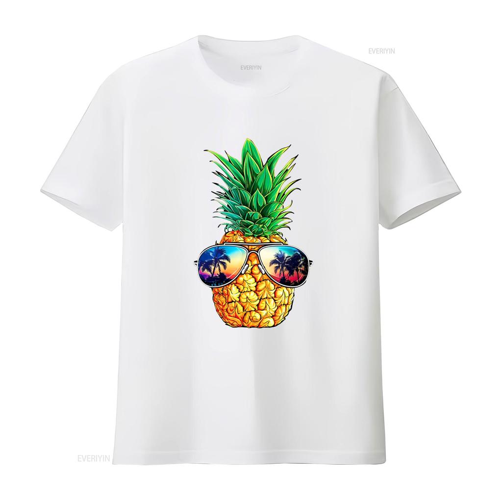 Fashion Pineapple Sunglasses T Shirt Aloha Beaches Hawaii Hawaiian Black Vintage Washed Streetwear Fashion Soft Casual Slightly