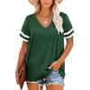Women's 2026 Summer New V-neck Short-sleeve Color-block T-shirt Loose Casual Top