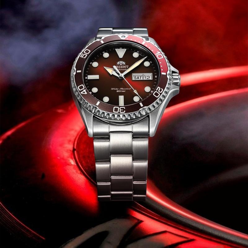 Orient Mechanical Watch Green Submariner Fully Automatic Watch Fashion Sports Diving Watch Round Stud Gradual Red RA-AA0814R19B