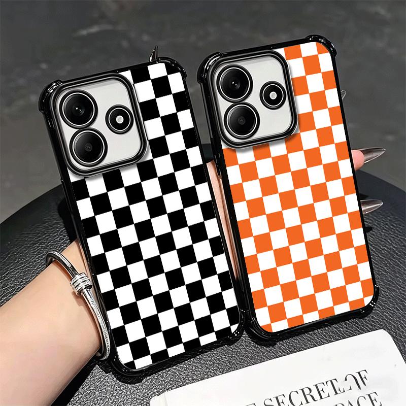Retro Classic Chess Board Grid Soft Phone Case For Xiaomi Redmi Note 14 15 Pro Plus 13 12 11S 11T 5G 10 9S 9 Plating Anti-Fall F