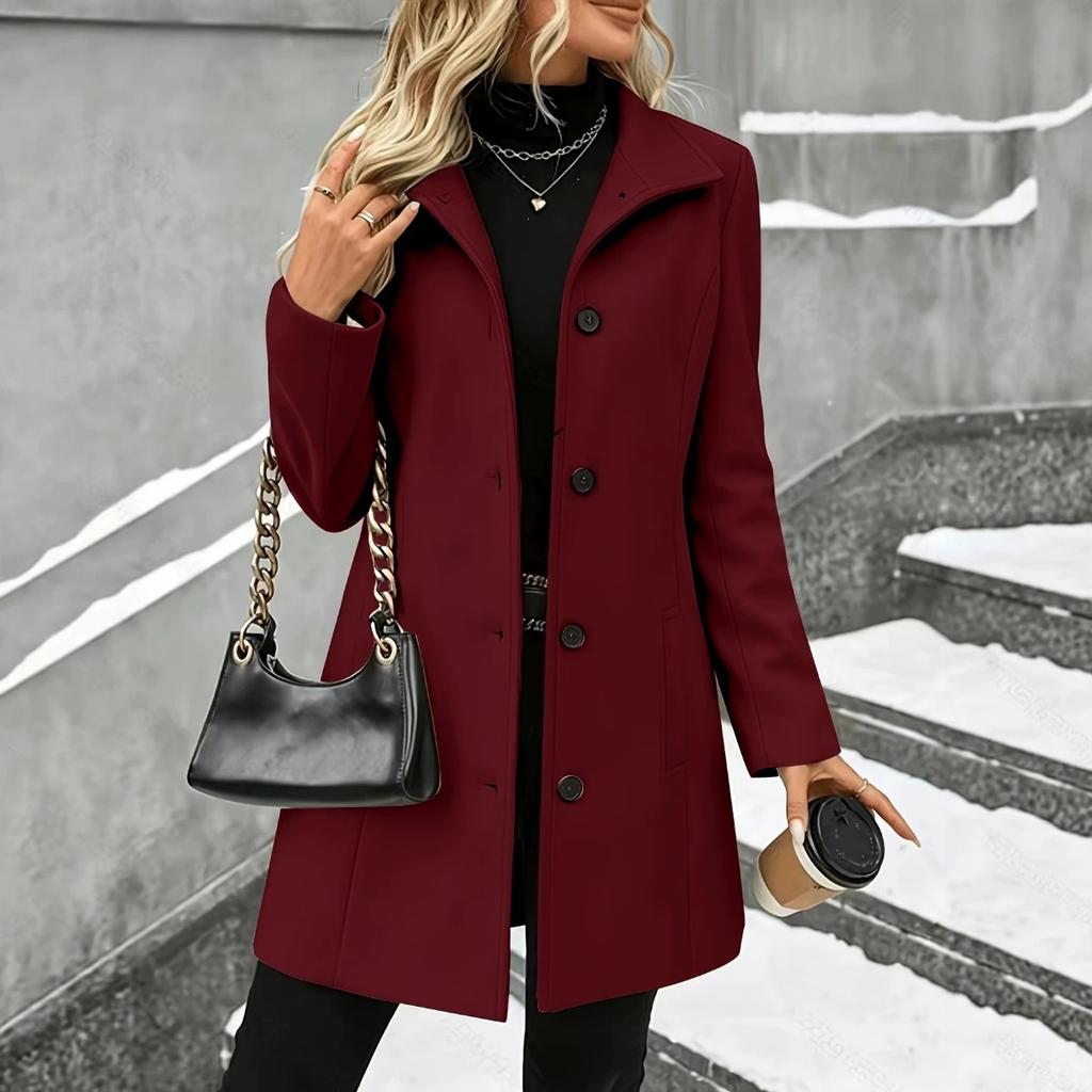 Fall Winter New Women's Mid-long Notched Collar Wool Blend Single-breasted Casual Coat