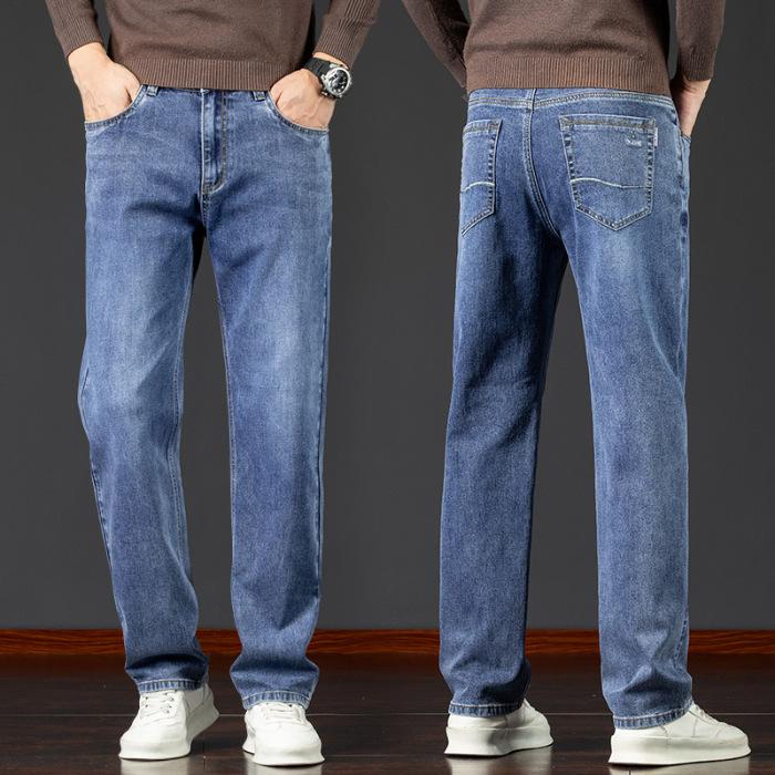 2024 New Spring And Autumn Winter Plush/Thin Jeans Men'S Loose Straight Large Casual Long Pants