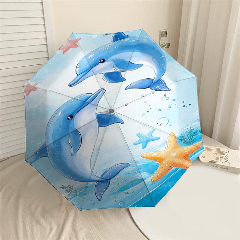 

1PC Dolphins Starfish Umbrella-8-Rib Reinforced Portable Folding Travel Suitable for All Seasons Outdoor Daily Use-Z0465