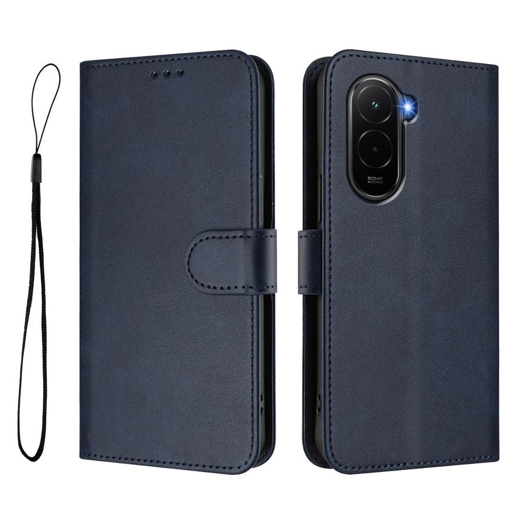 For Xiaomi Poco M7 Plus 5G/M7 4G (169mm) Wallet Case RFID Blocking Calf Texture Leather Stand Phone Cover with Strap