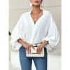Elegante Blusa da Donna a Pois Larga con Scollo Semiaperto Top Casual a Maniche Lunghe Scollo a V Primavera Autunno Stampata Dolci Camicie Semplici da Ufficio per Signore
