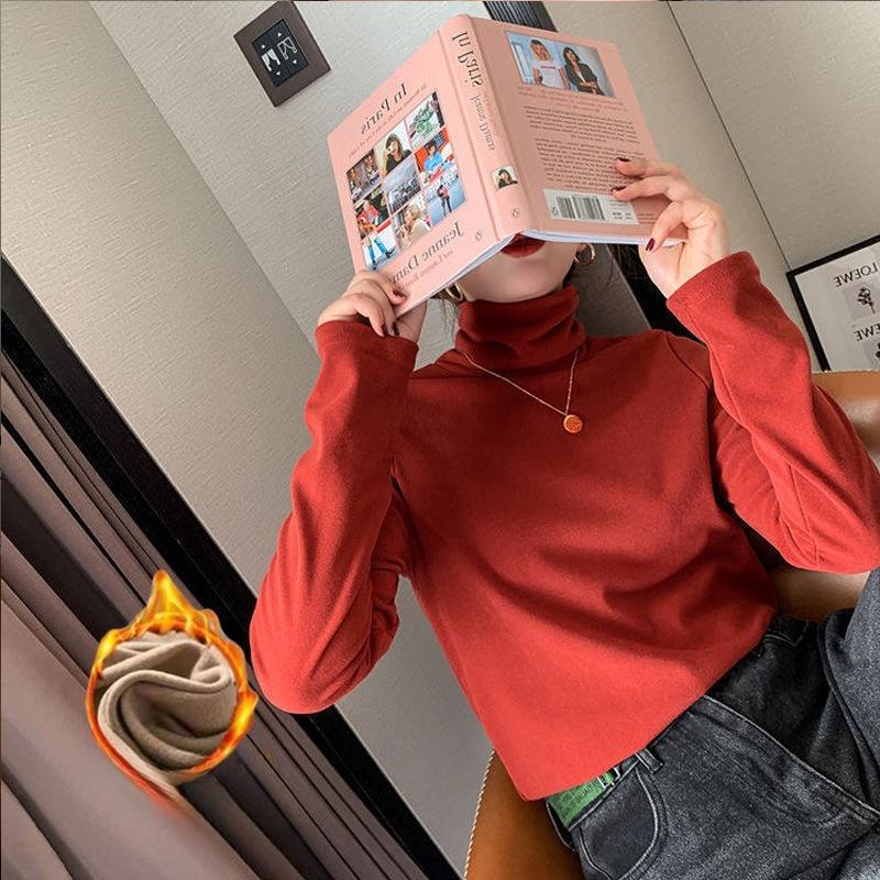 Damski dwustronny niemiecki polar z wysokim kołnierzem, dopasowany top bazowy, ciepła, gruba koszulka z długim rękawem na jesień i zimę