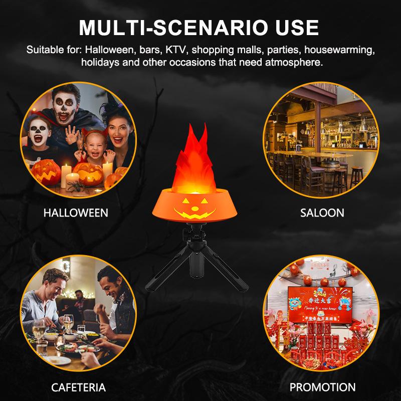 Halloween Simulation Brazier Decoration LED Pumpkin Flame Light Fake Fire Burning Props Haunted House Bar Shop Home Party Decor