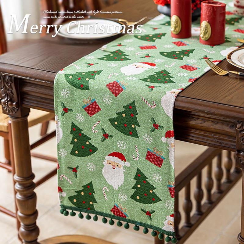 1PC Jacquard Dining Decor Ball Tassel Kitchen Polyester  Christmas Table Runner Party Table Decor Holiday 2 Sizes