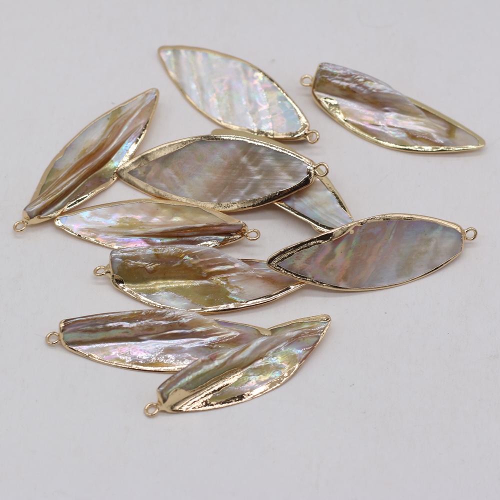 3Pcs, Natural Shell Pendant, Boho Handmade Golden Leaves Charms, for DIY Necklace Accessories, Jewelry Creative Making, Unique Unisex Crafts 1.5×5cm