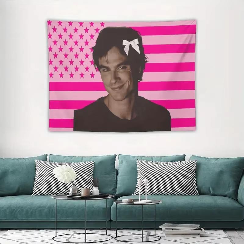 Vv-Vampire Dd-Diaries Damon Wandteppich Fahnen Design Flachdruck Für Schlafzimmer Wohnheim Wanddekoration Geschenkidee