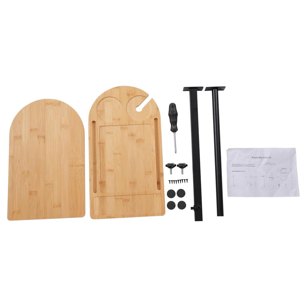 C-Shaped Side Table – Adjustable Height Bamboo & Iron Sofa Table with 360° Rotation – 88 lbs Load Capacity – Natural Wood & Black