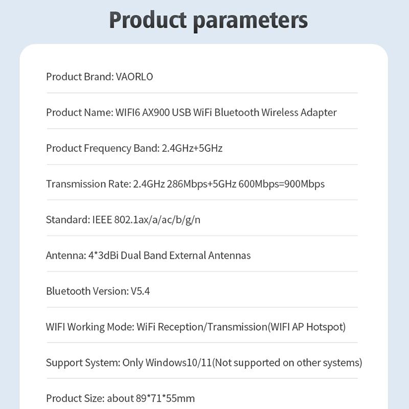 WIFI6 AX900 מתאם אלחוטי USB WiFi Bluetooth 5.4 פס כפול 2.4G+5GHz 4 אנטנות 900Mbps כרטיס רשת מקלט עבור WIN 10/11