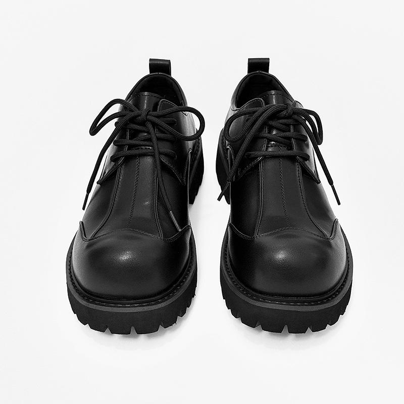 Thick-soled Men's High-end Leather Casual Big-head Heightened Black Small British Round Head Derby Shoes