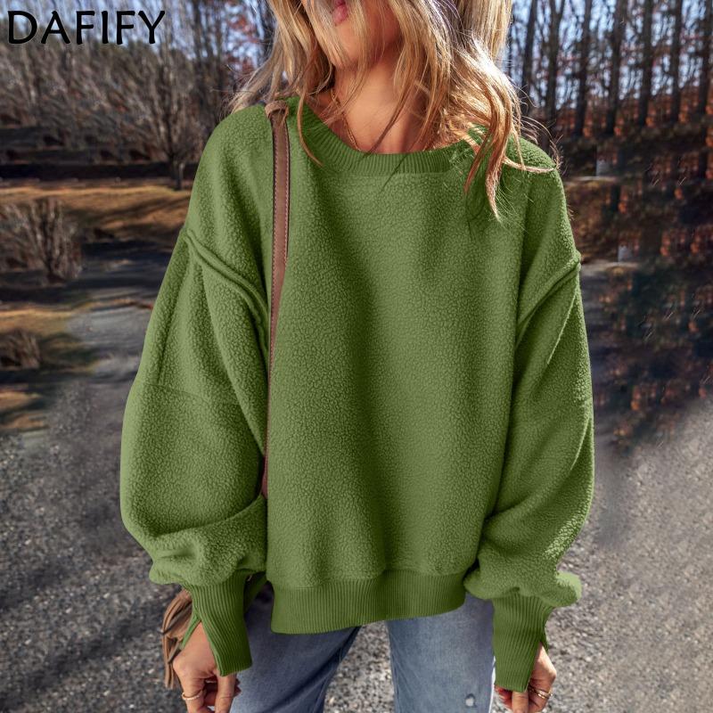 DAFIFY Damemote Uformelt ensfarget trykk vår høst med lange armer og lange ermer med o-hals
