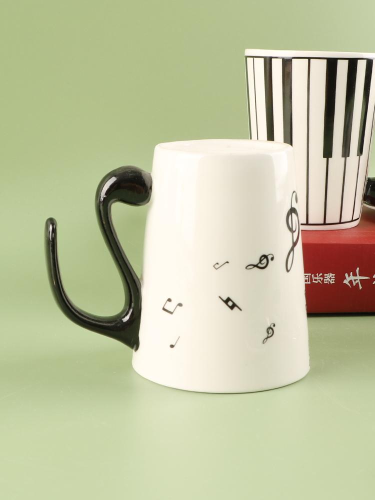 Ceramic Note Cup with Cover, Simple Household Creative, Music Score, Piano Keyboard Mug, Coffee Couple Mug, Office Gift