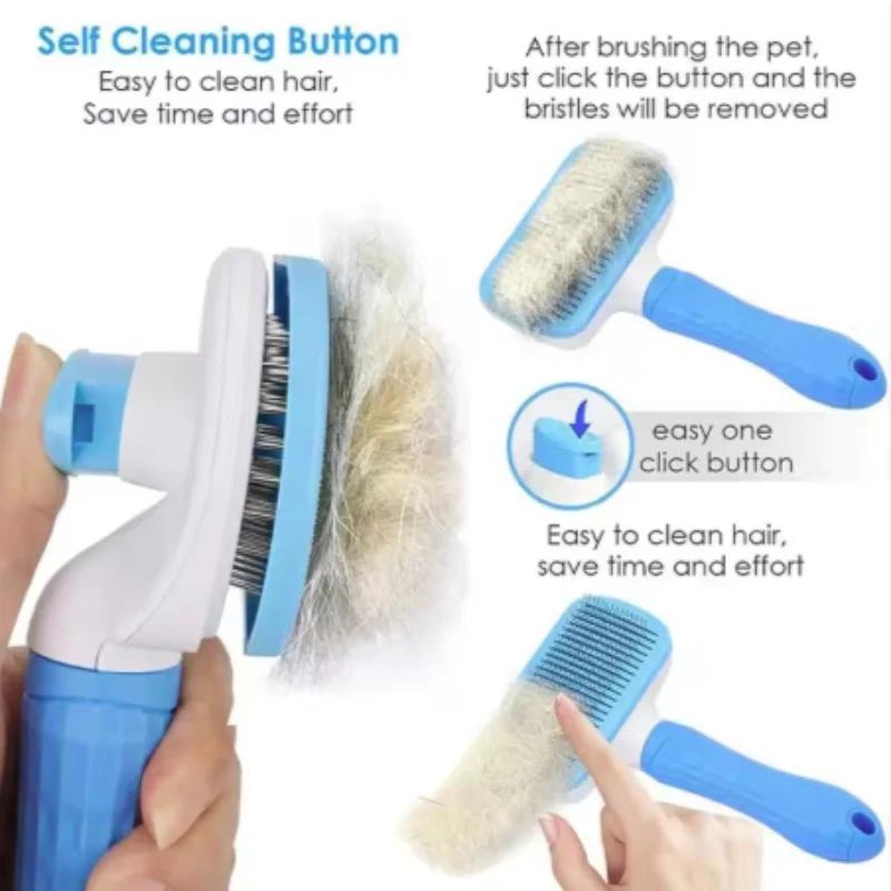 Self-Cleaning Pet Slicker Brush Dog Cat Grooming Brush Removes Loose Undercoat Tangled Hair Shedding Comb