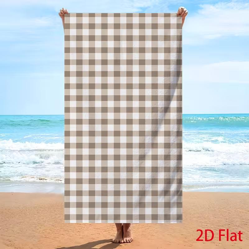 Cute Pink White Plaid Beach Towel Modern Minimalism Gingham Pattern Quick Dry Absorbent Sand-Free Towel for Beach Daily Use