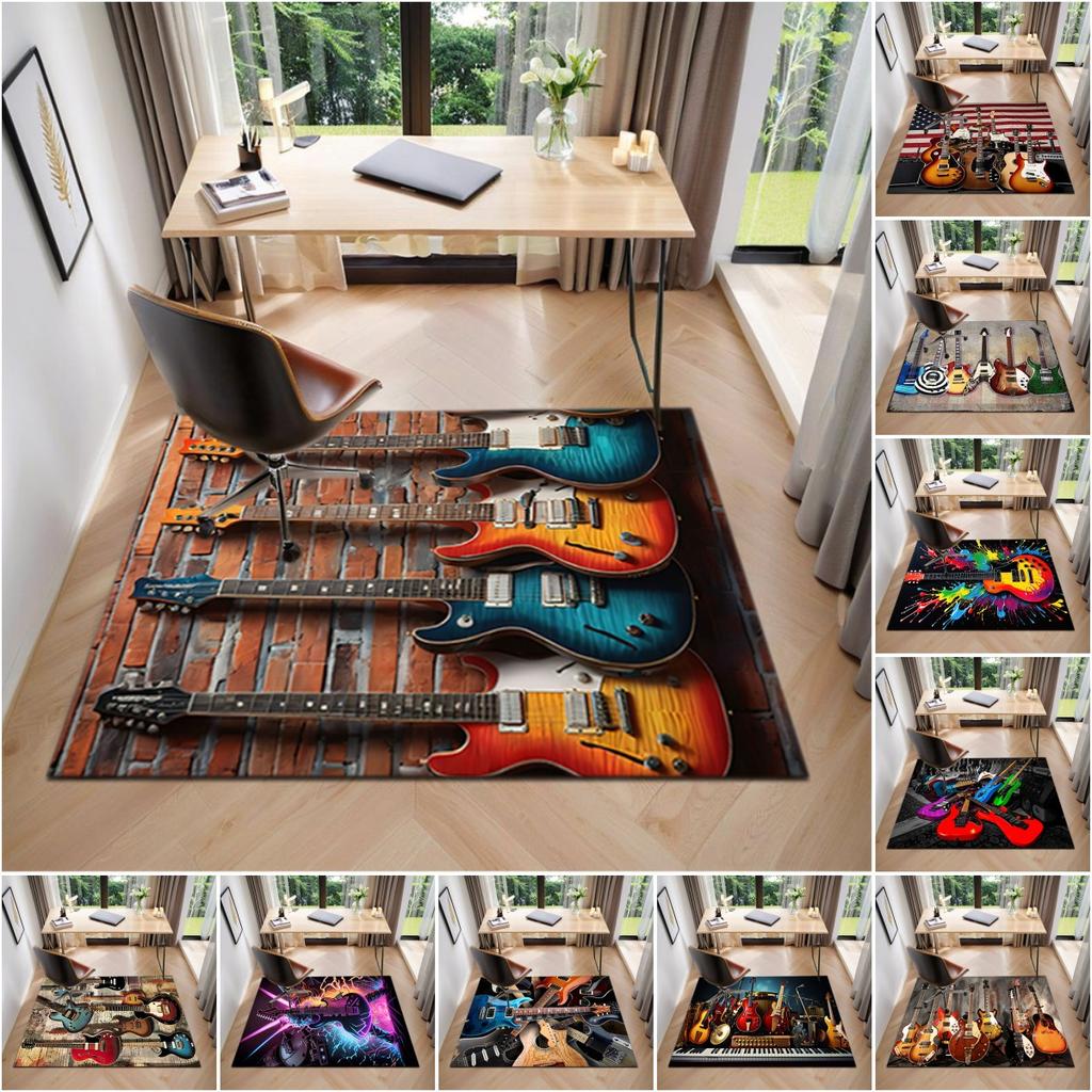 1Pc Electric Guitar Theme Printed Circular Carpet, Home Door Mat, Outdoor Travel Protection Carpet A2