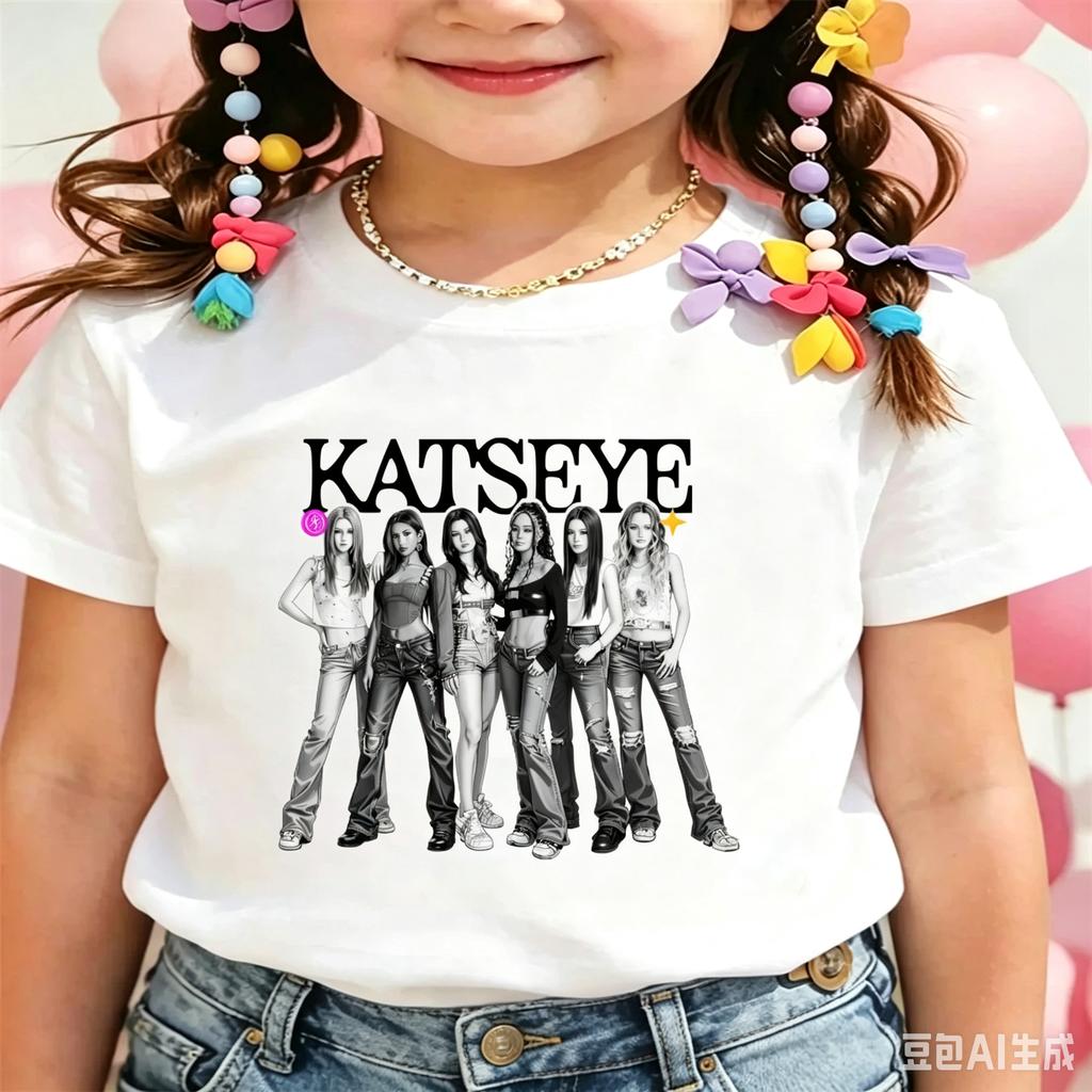 New Katseye Merch Kids T Shirt Harajuku Fashion Streetwear KATSEYE Printed Design T-Shirt Girl Vintage Short Sleeve Tee
