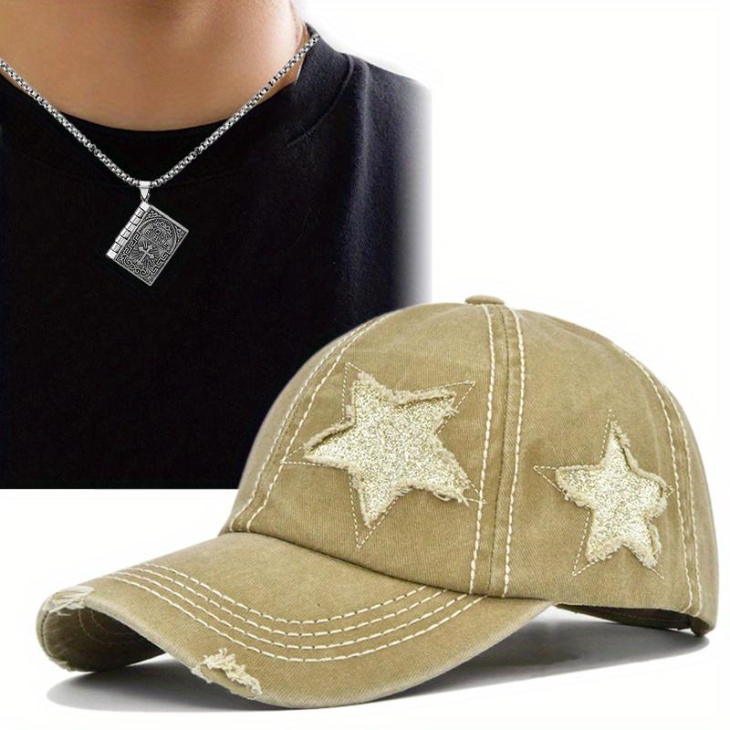 

2 шт. бейсболка, спортивная кепка, комплект с ожерельем, модная кепка с хвостиком, ожерелье для пожилых людей, однотонная шляпа от солнца для отдыха на открытом воздухе для мужчин и женщин хаки