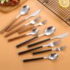 30pcs Dinnerware Set Imitation Wooden Handle Gold Cutlery Set Marble Stainless Steel Knife Fork Spoon Tableware Cutleries Sets