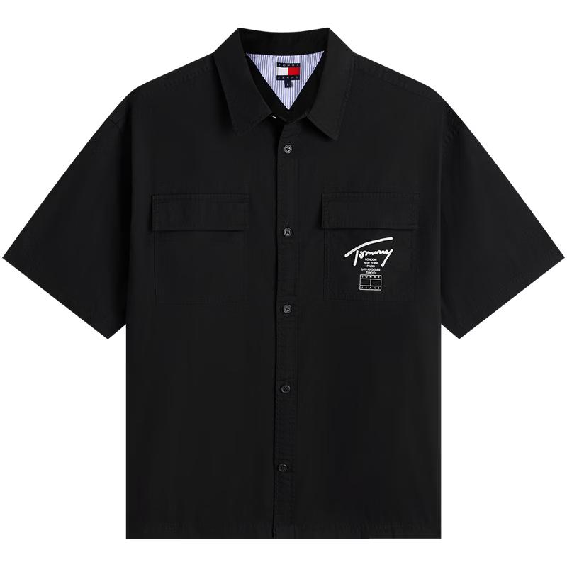 TOMMY JEANS Men s Pure Cotton Oxford Workwear Patch Pocket Short Sleeve Shirt M