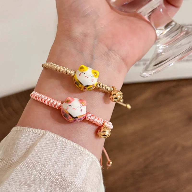 Fashion Cute Ceramic Cat Pendant Bracelet for Women Men Simple Lovers Red Rope Braided Adjustable Bracelet Jewelry Gifts