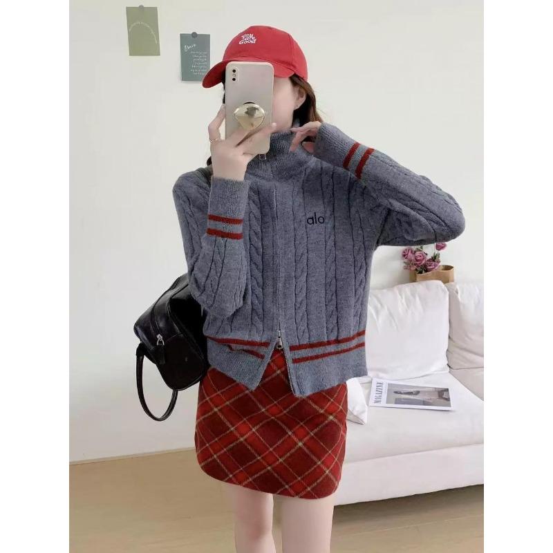 

Autumn and winter new embroidery contrasting color knitted cardigan double zipper turtleneck sweater women s clothing one size fits all