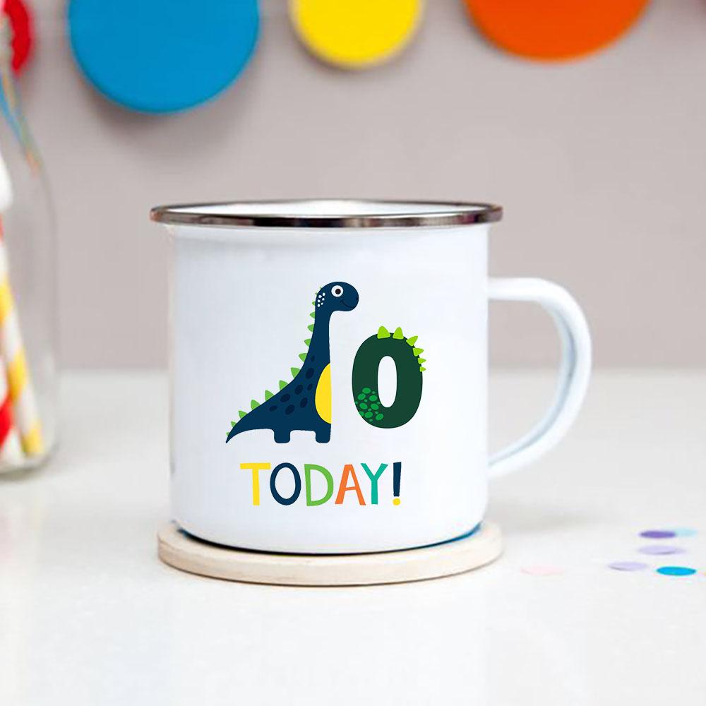 Number 1-9 Boys Dinosaur Enamel Mugs Creative Cartoon Animal Kids Dessert Juice Cola Cups Kindergarten Baby Child Birthday Gifts