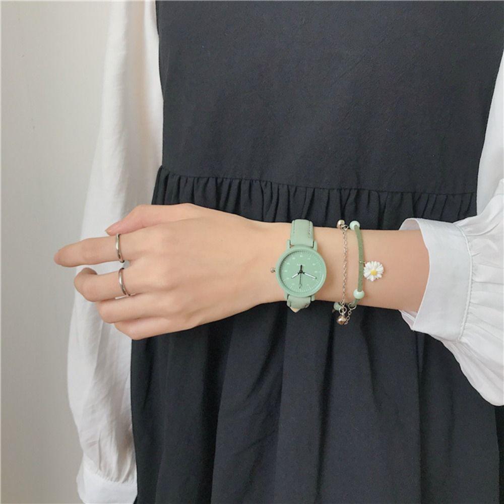 Solid Colo Girls Leather Wrist Watch Classic Women's Quartz Watch Clock Candy Color   Gift