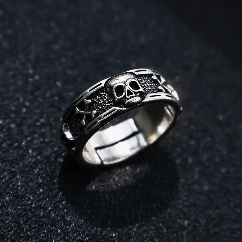 Retro Skull & Skeletons Adjustable Open Ring for Men Silver-plated Copper Gothic Punk Edgy Indie Jewelry Niche Accessories Gift