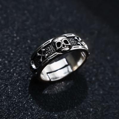 Retro Skull & Skeletons Adjustable Open Ring for Men Silver-plated Copper Gothic Punk Edgy Indie Jewelry Niche Accessories Gift