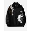 Y2K Fashion Street Style Men's Stand Up Collar Sweatshirt, Thorn Design Angel Print Half Zipper Stand Up Collar Sweatshirt