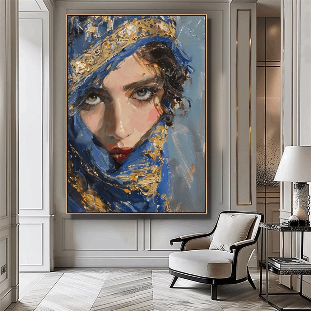 Arab Woman Portrait Poster Elegant Middle Eastern Female Wall Art Prints Ethnic Canvas Poster Oriental Beauty Line Art Prints