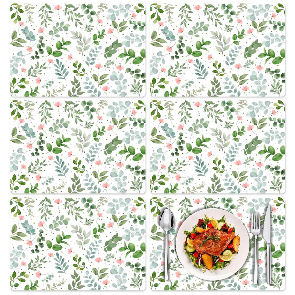 Tarklanda Set di 6 Tovagliette in Plastica Floreali Primaverili, 11 x 15,7 Pollici, Tovaglietta in Vinile Rettangolare Stagionale per Feste, Tovaglietta Vintage con Fiori e Uccelli