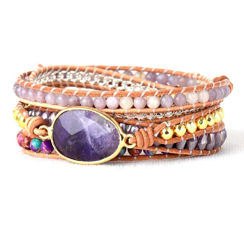 Natural stone amethyst multi-layer leather hand-woven winding bracelet bracelet jewelry Bohemian