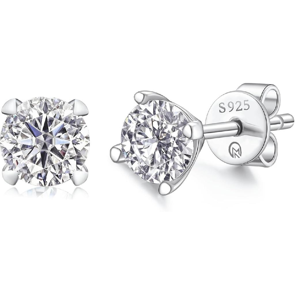 Moissanit Ohrstecker für Damen Herren, 925 Sterling Silber Ohrringe | Rund geschliffene im Labor hergestellte Moissanit Diamant Ohrstecker, Hypoallergen Rhodium