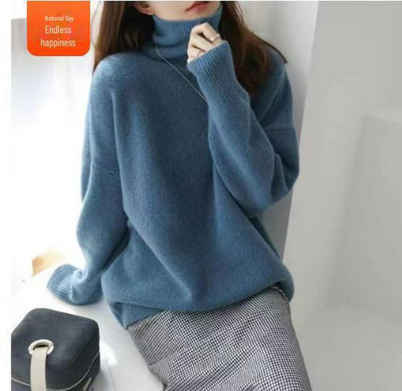 Pulover din tricot gros pentru femei cu guler înalt european și american - modă versatilă, confortabilă de toamnă/iarnă.