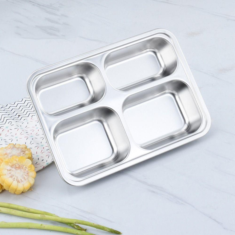 Stainless Steel Divided Lunch Box with Lid Lunch Container Fast Food Plate  Kitchen Tableware